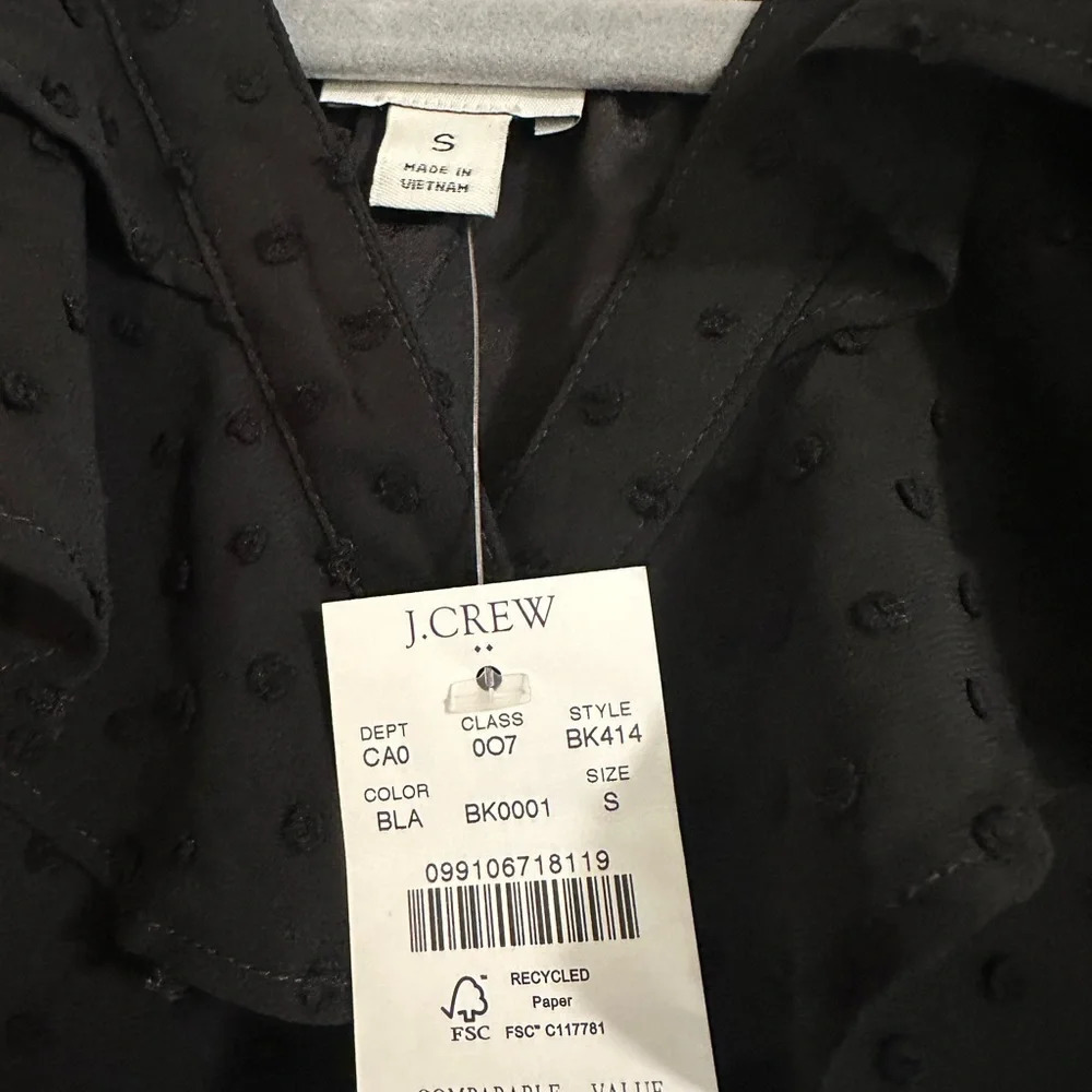 NWT JCrew Black Long Sleeve Ruffle Blouse - Picture 2 of 2